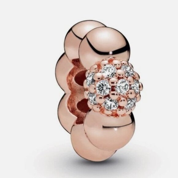 2 Pandora *Retired* Rose Polished and Pave Spacers with Clear Zirconia 788310CZ - Picture 2 of 11